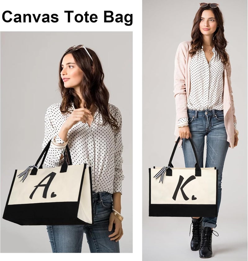 shenee Initial Canvas Tote Bag, Personalized Beach Jute Bag Present for Women Holiday,Friends Birthday Gift,Wedding, New Year - Image 4